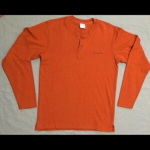 Columbia T-Shirt Sweat Top Long Sleeve Pull Over 100% Cotton Orange Sz S